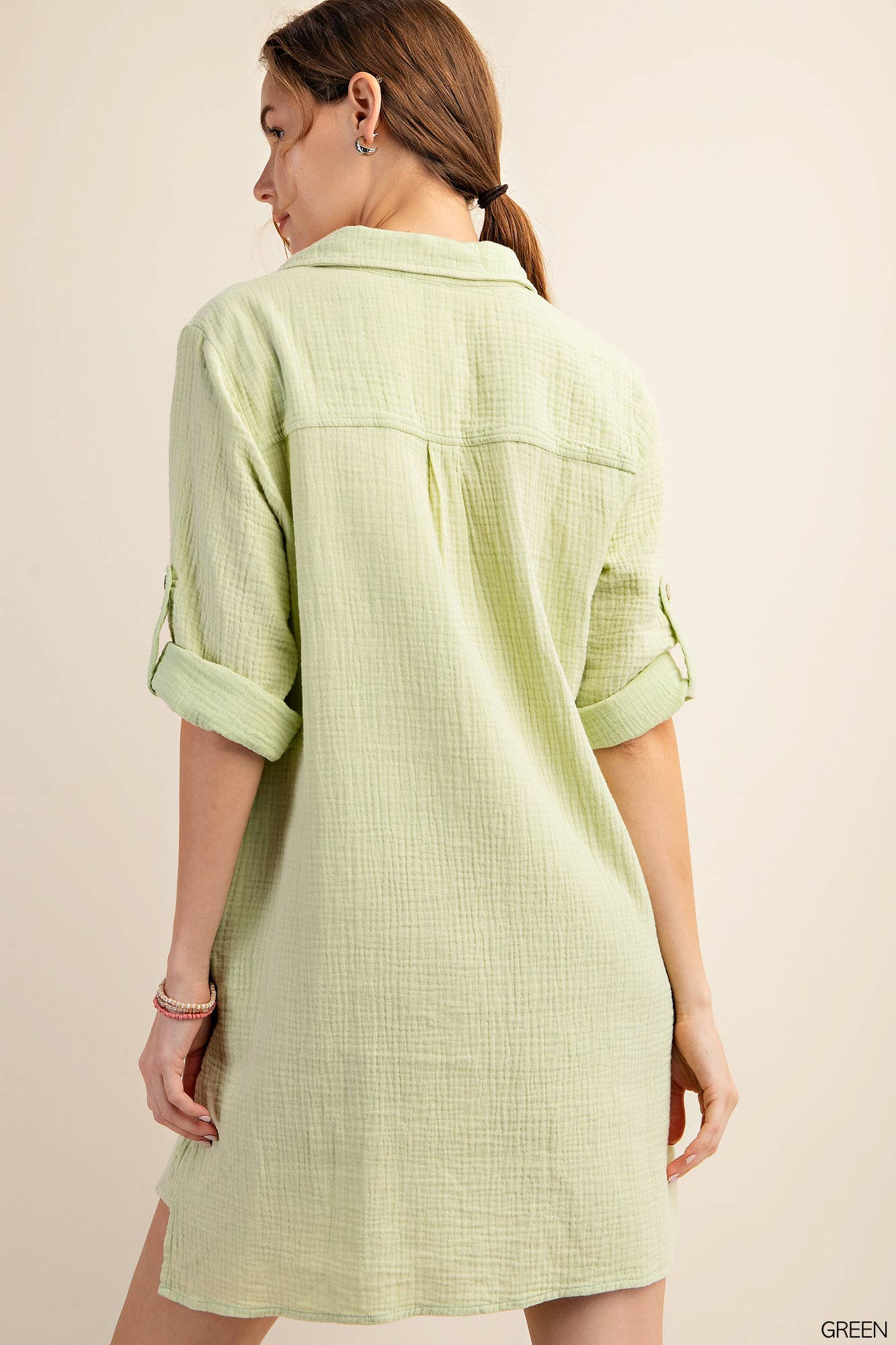 Cotton Button Tap Mineral Washed Shirt Dress