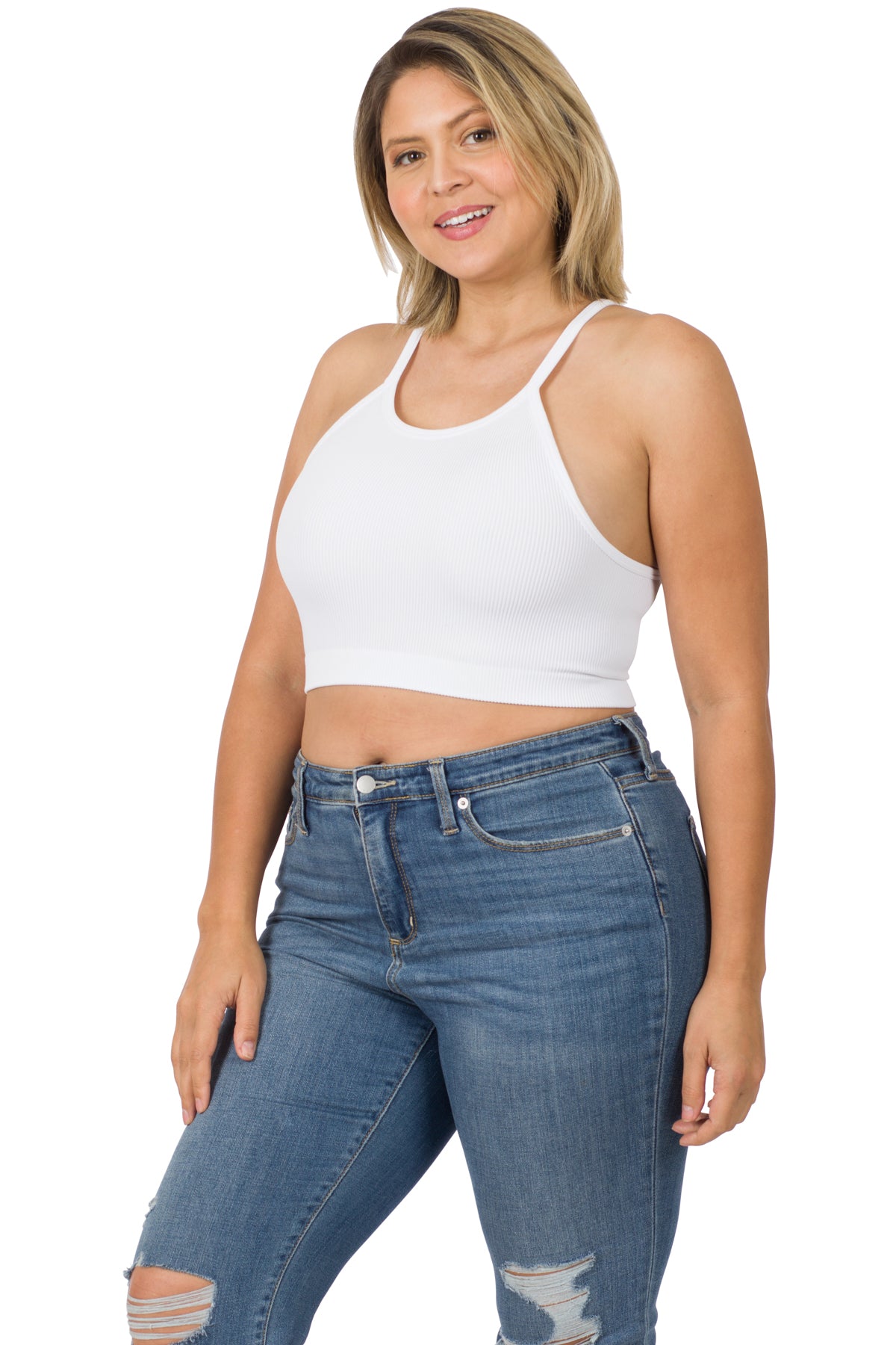 White Ribbed Seamless Cami Top