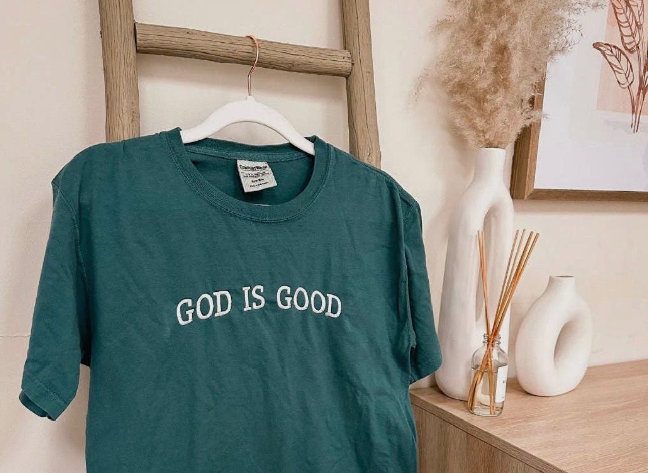 Embroidered “God is Good” Tee