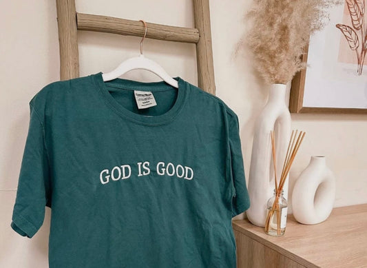 Embroidered “God is Good” Tee