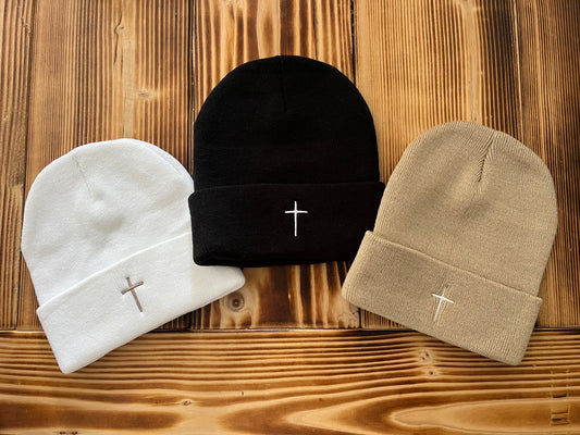 Embroidered Cross Beanie