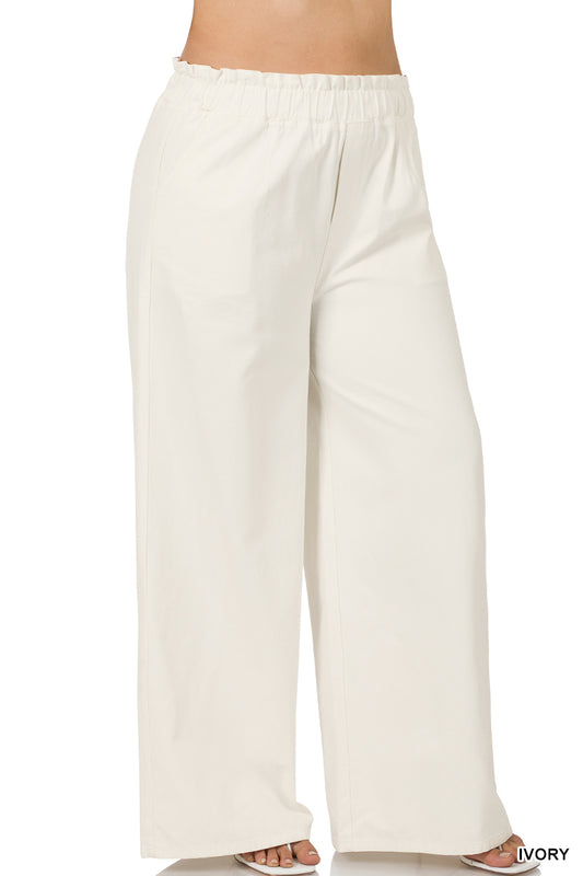 Ivory Canvas Wide Leg Pants